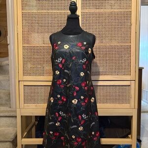 CALVIN KLEIN LADIES FAUX LEATHER EMBROIDERED SHIFT DRESS, 8, $189